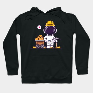 Cute Astronaut Mining Gold Coin Cartoon Hoodie